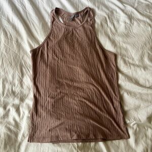 ASOS DESIGN ribbed halter tank in dark beige